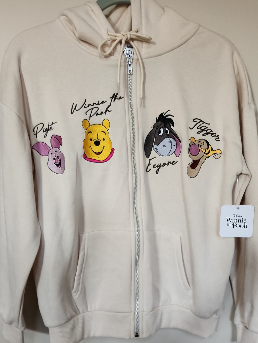 Disney Womans Whinnie The Pooh Cream Zip-Up Hoodie Jacket Size XS New